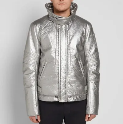 Pre-owned Helmut Lang Herren Pufferjacke Astro Moto Modern Solide Silber Grösse Xs H07rm401