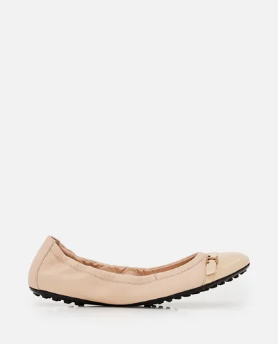 Tod's Ballerina Leather Flat In Neutrals