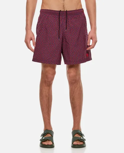 Alexander Mcqueen Dots Skull Swimshorts In Burgundy