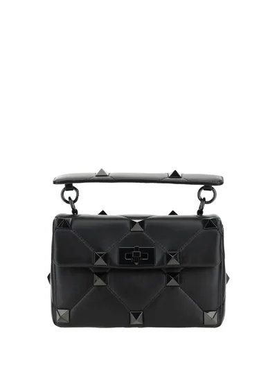 Valentino Garavani - Roman Stud Leather Shoulder Bag In Black