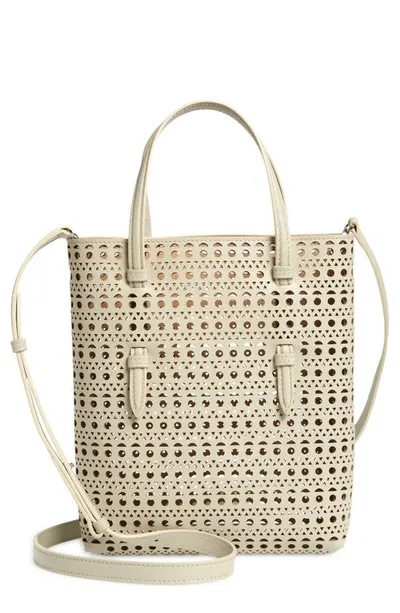 Alaïa Mina Perforated Leather Tote In Beige