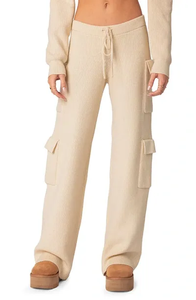 Edikted Wynter Cargo Sweater Pants In Cream