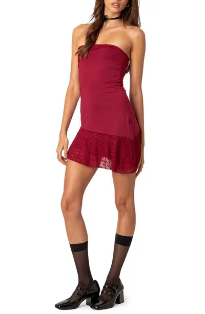 Edikted Women's Lace Patchwork Asymmetric Mini Dress In Red