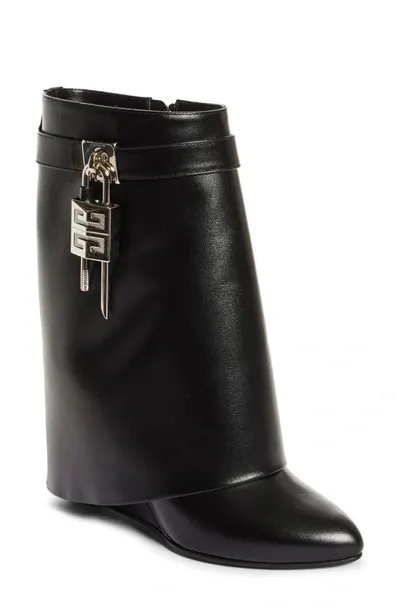 Givenchy Shark Lock Leather Ankle Boots In Black