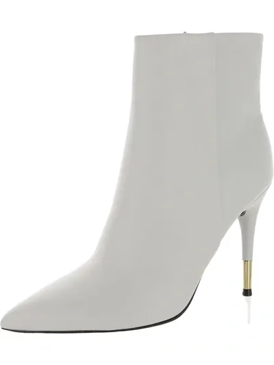 Nine West Bolana Womens Leather Heels Ankle Boots In White Leather