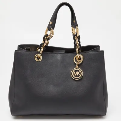 Pre-owned Michael Michael Kors Black Saffiano Leather Medium Cynthia Tote