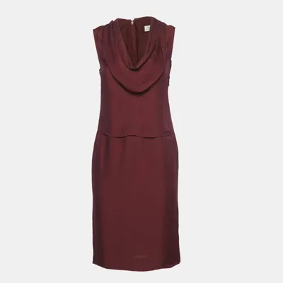 Pre-owned Saint Laurent Burgundy Silk Blend Midi Dress S