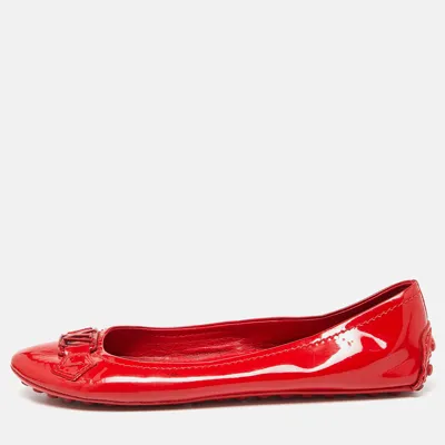 Pre-owned Louis Vuitton Red Patent Leather Oxford Ballet Flats Size 38