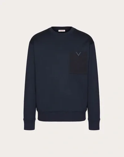 Valentino V-detail Cotton Sweatshirt In Navy