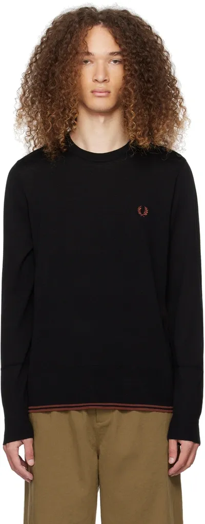 Fred Perry Black Embroidered Sweater In 102 Black