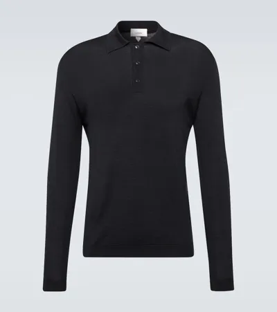 Lardini Black Fine-knit Wool Polo Shirt