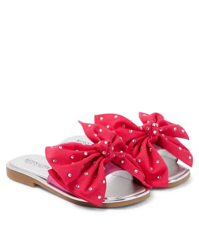 Monnalisa Kids' Bow-detail Embellished Slides In Red