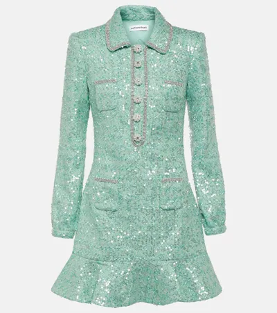 Self-portrait Sequinned Bouclé Minidress In Green