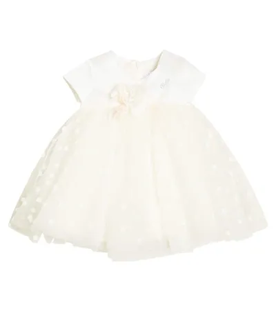 Monnalisa Baby Floral-appliqué Polka-dot Dress In White