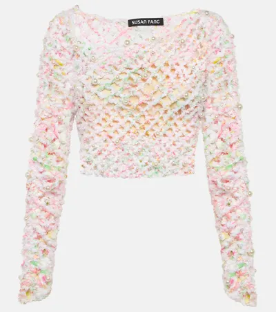 Susan Fang Beaded Off-shoulder Crochet Top In Multicoloured