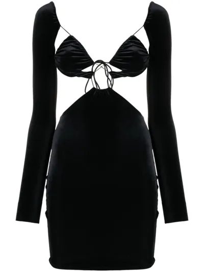 Amazuìn Azhar Velvet Cut-outs Mini Dress In Black