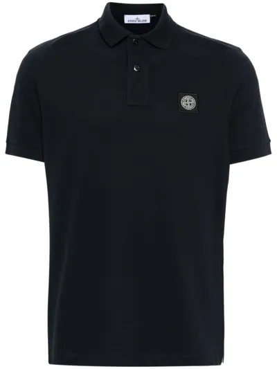 Stone Island Compass Logo-embroidered Cotton Polo Shirt In Blue