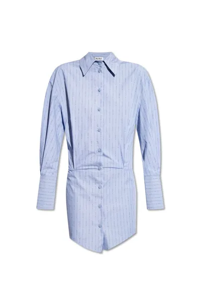 Attico The  Sylvie Striped Shirt Mini Dress In Blue