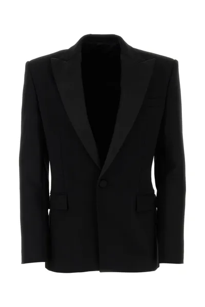 Balmain Single-breasted Satin Wool Blazer In Black