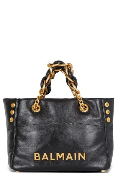 Balmain 1945 Cabas Small Crinkled Top-handle Bag In Black