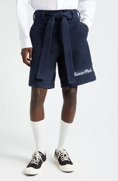 Kenzo Verdy Logo Cotton Judo Shorts In Midnight Blue