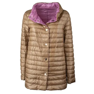 Herno 100gram Down Jacket 3/4 Reversible Lilac Interior In Brown