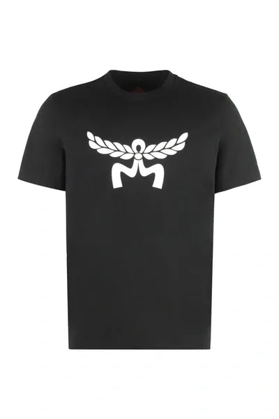 Mcm Laurel Logo Print T-shirt In Organic Cotton In Black