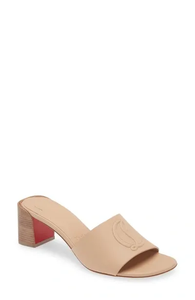 Christian Louboutin Leather Logo Red Sole Mule Sandals In Leche