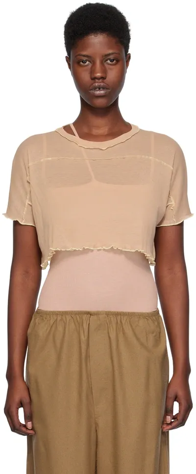 Baserange Beige Sun Crop T-shirt In Rosy Camel