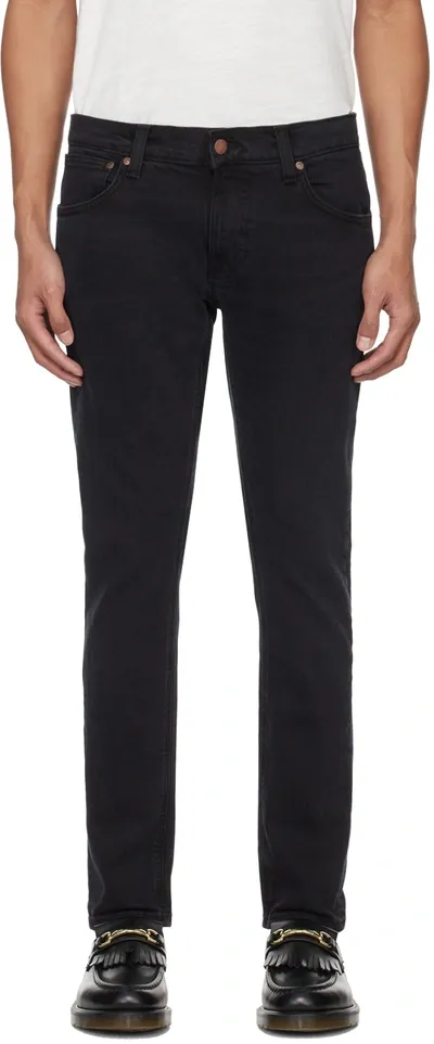 Nudie Jeans Black Tight Terry Jeans In Soft Black