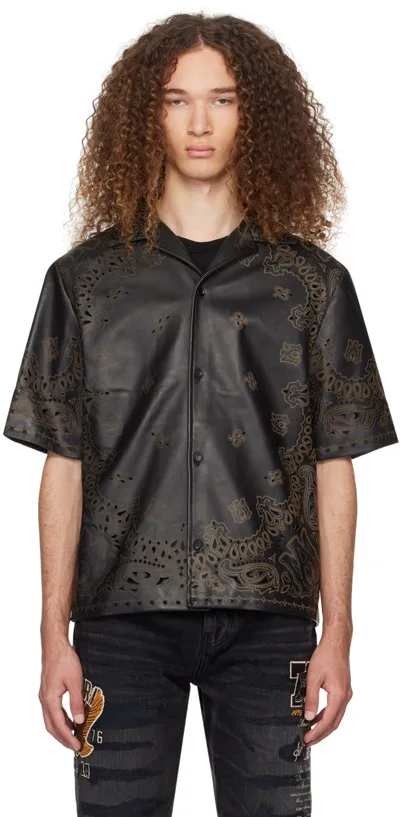 Amiri Bandana Leather Shirt In Black