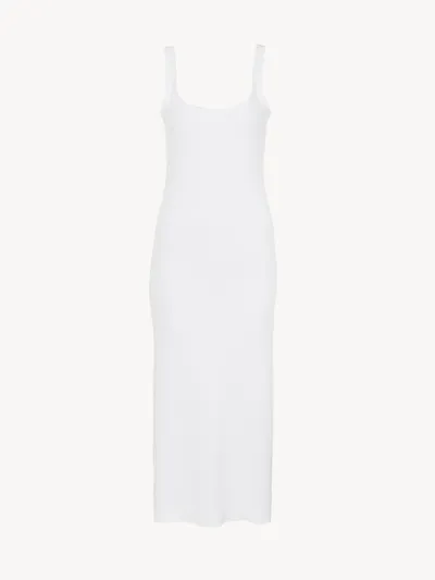 Chloé Ribbed Cotton Jersey Logo Midi Dress In White