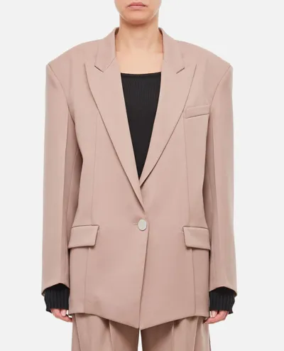 Attico Glen Gabardine Single Breasted Blazer In Beige