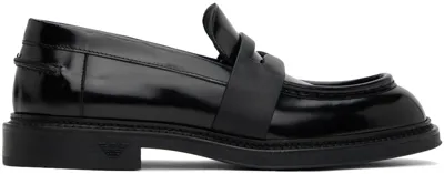 Emporio Armani Black Brushed Leather Loafers