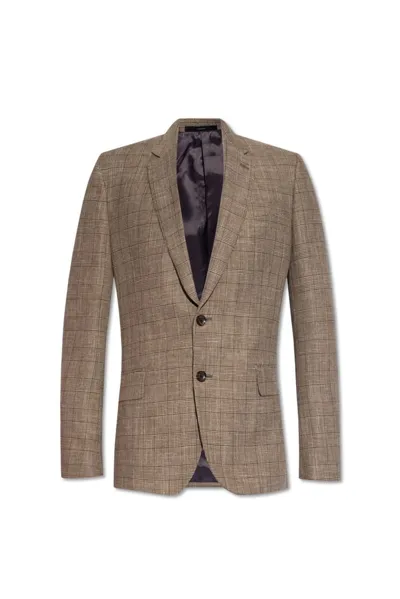 Paul Smith Checked Wool-blend Blazer In Bright Brown