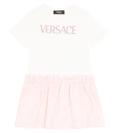 Versace Kids' Logo Cotton-blend Dress In White