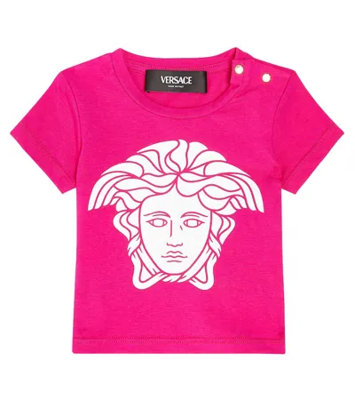 Versace Baby Logo Cotton Jersey T-shirt In Fuxia+bianco