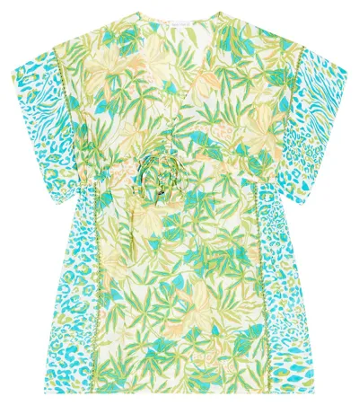 Poupette St Barth Kids' Amaya Floral Kaftan In Green