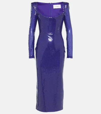 Alex Perry Sequined Midi Dress In Blue