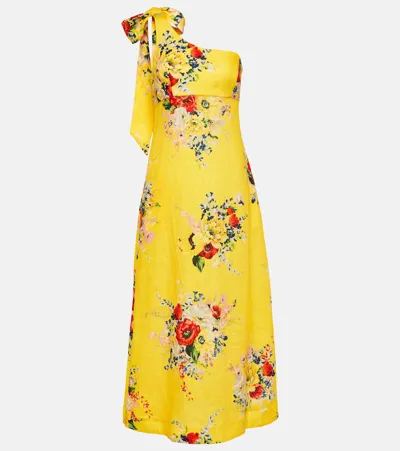 Zimmermann Alight Asymmetrical Midi Dress Yellow Floral