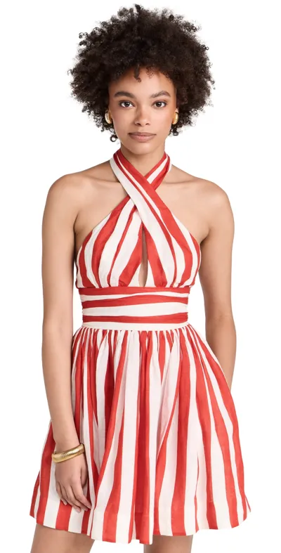 Zimmermann Alight Halter Mini Dress Red/cream Stripe