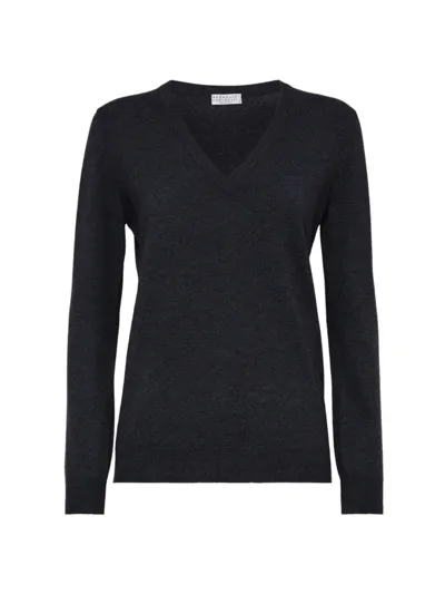 Brunello Cucinelli Women's Cashmere And Silk Sparkling Lightweight Sweater In Black