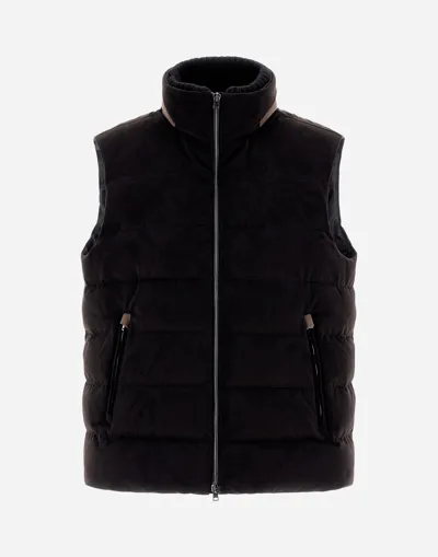 Herno Suede-look Sleeveless Jacket In Black