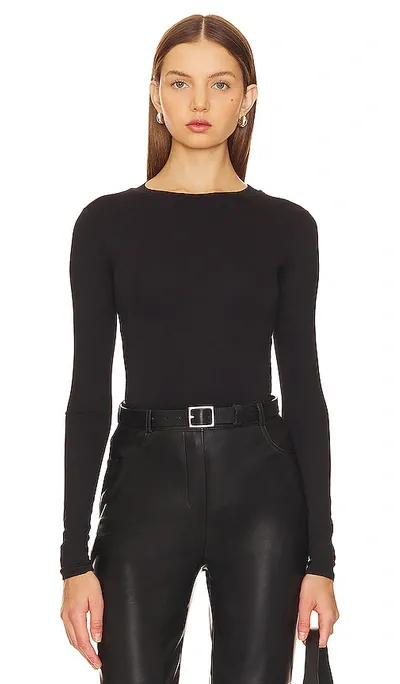 Afrm Carson Crewneck Bodysuit In Noir