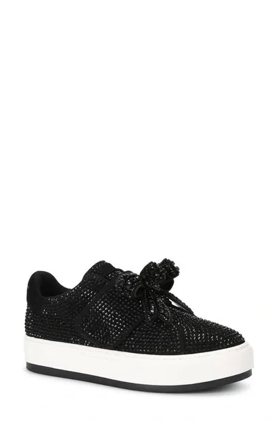 Kurt Geiger Laney Bow-embellished Fabric Low-top Trainers In Black