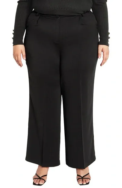 City Chic Laila High Waist Wide Leg Pants In Black