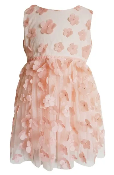 Popatu Babies' 3d Flower Tulle Dress In Peach