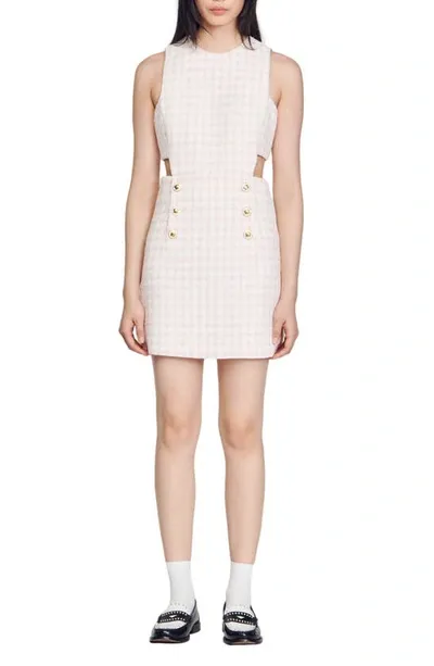 Sandro Liana Gingham Tweed Sheath Minidress In Light Pink