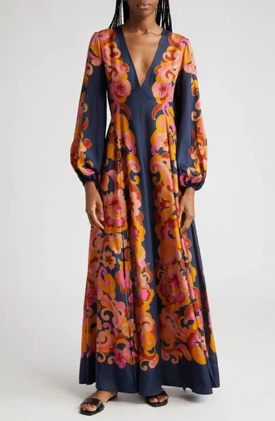 Zimmermann Acadian Printed Silk Maxi Dress In Navy