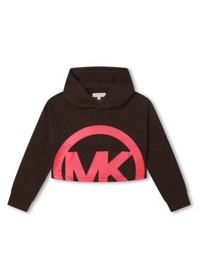 Michael Kors Kids' Logo-print Long-sleeved Hoodie In Brown